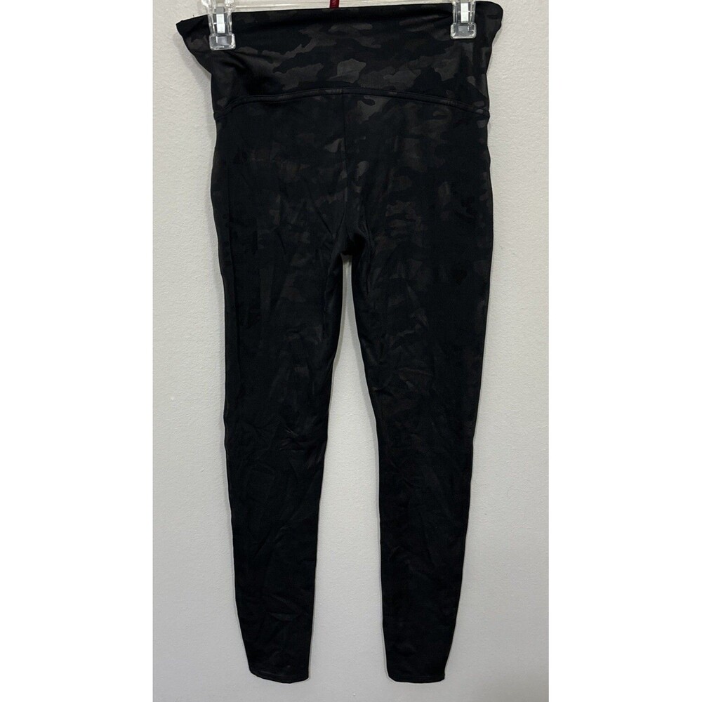Spanx Pants Womens L Black Faux Leather Camo Leggings Stretch Skinny